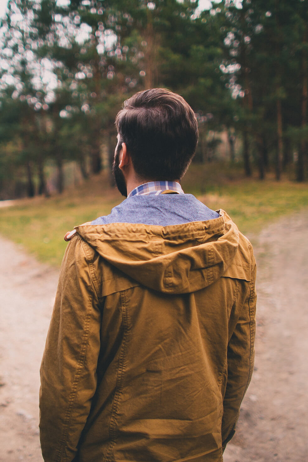Man considers two paths in the woods.